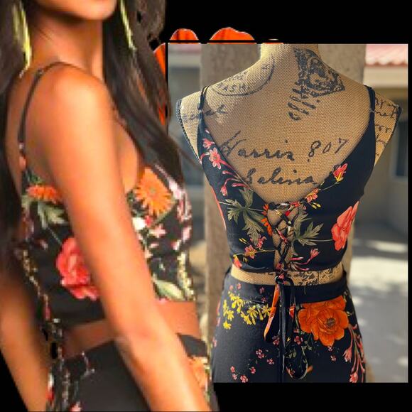 Lulus Bloom With a View Black Floral Print Two-Piece Maxi Dress Size XL - Picture 4 of 14